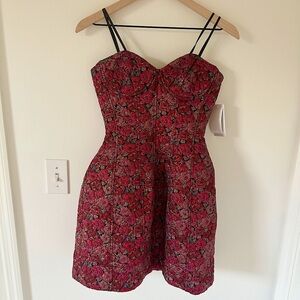Red Floral Shimmer Strapless Corset Dress